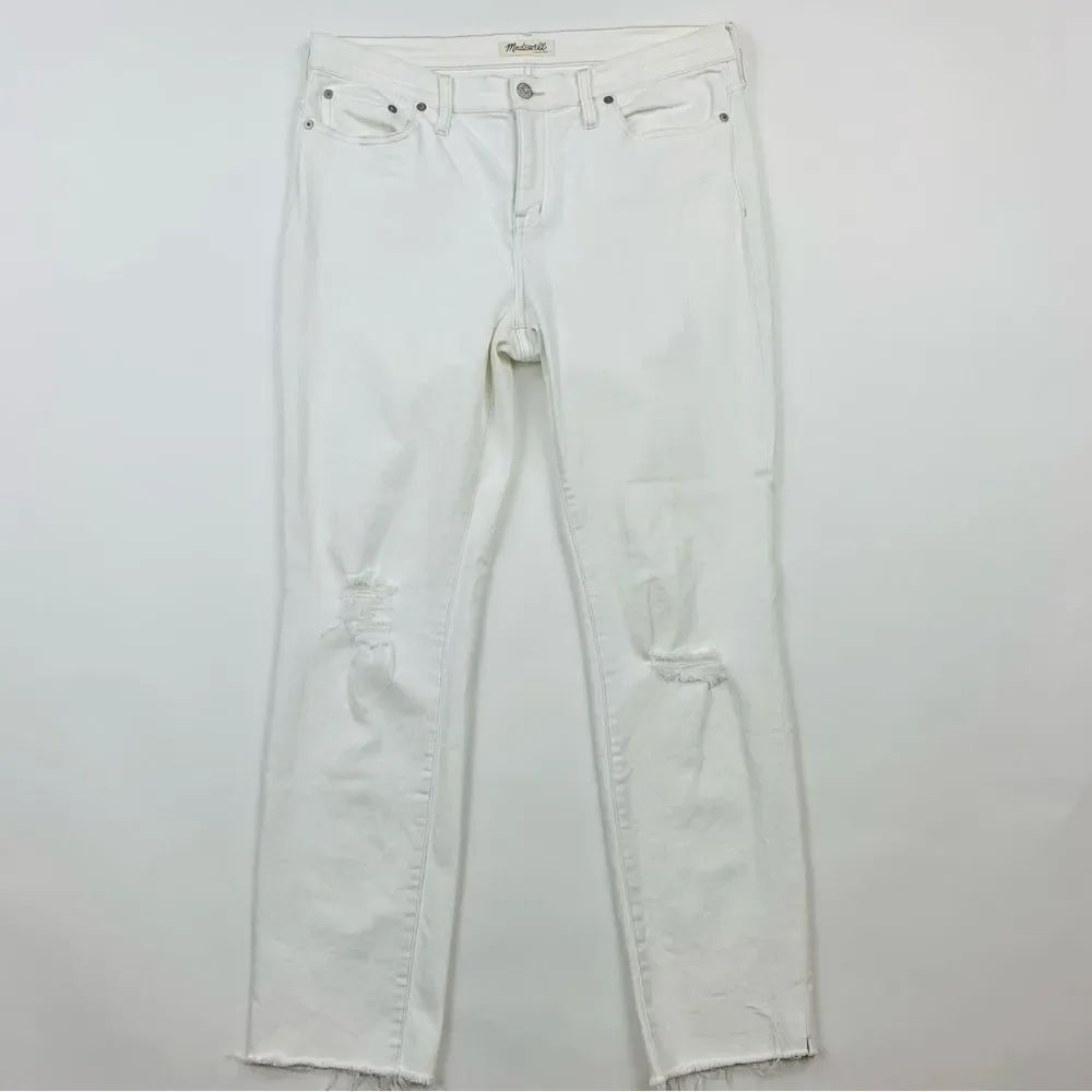 Madewell White Alley Straight Distressed Raw Hem Midrise Jeans Sz 32